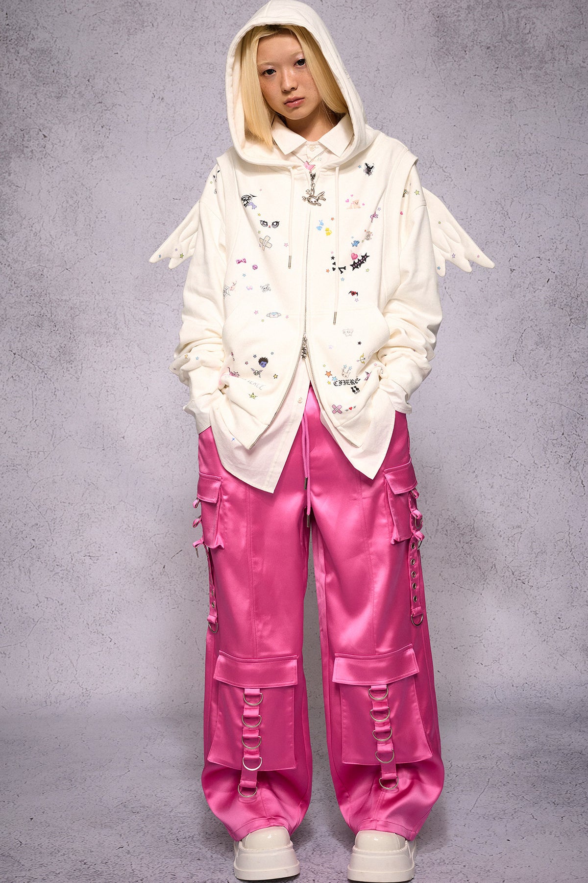 Angel Wings Sticker Print Hoodie Jacket