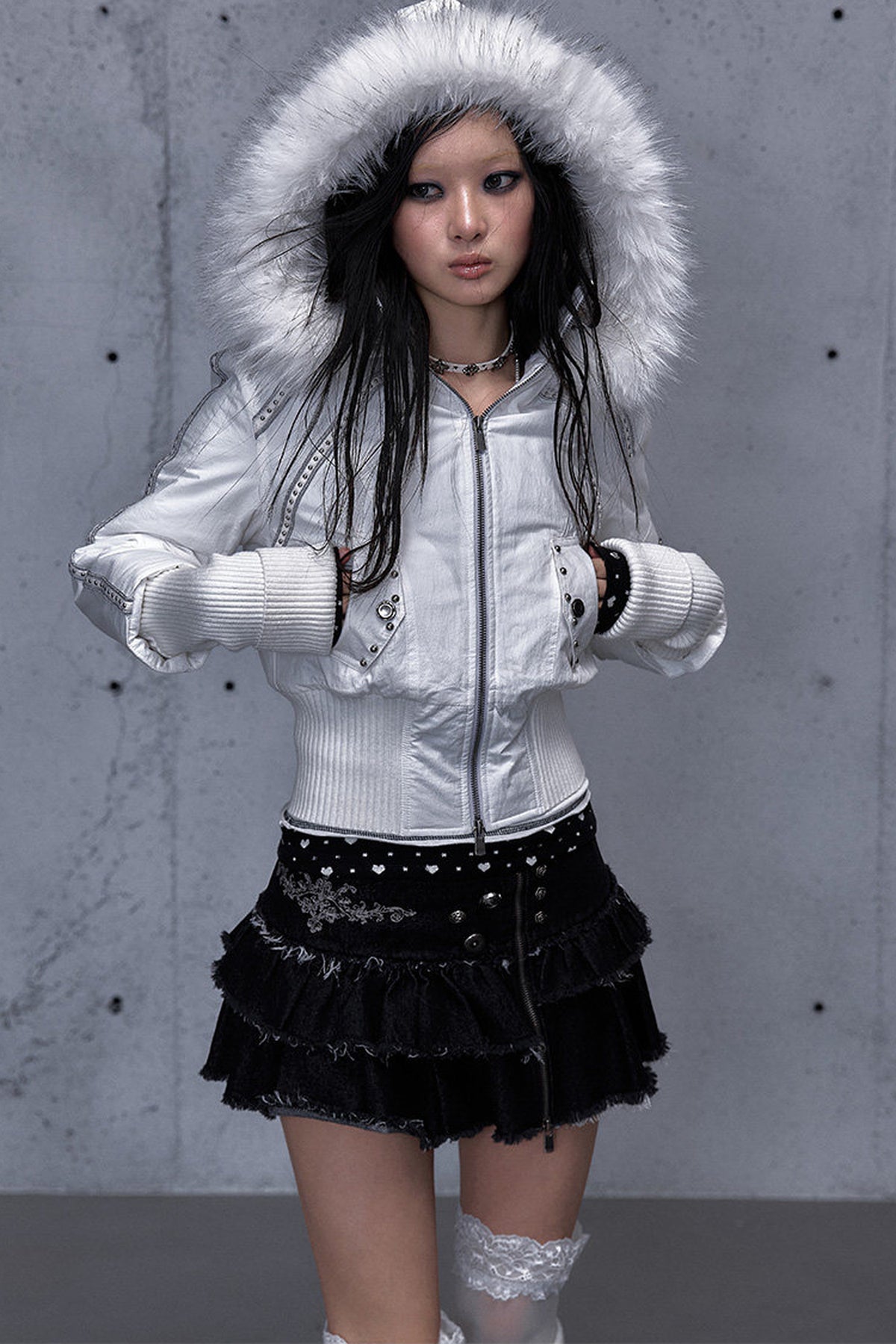 Hooded Fur Collar Parka Outer