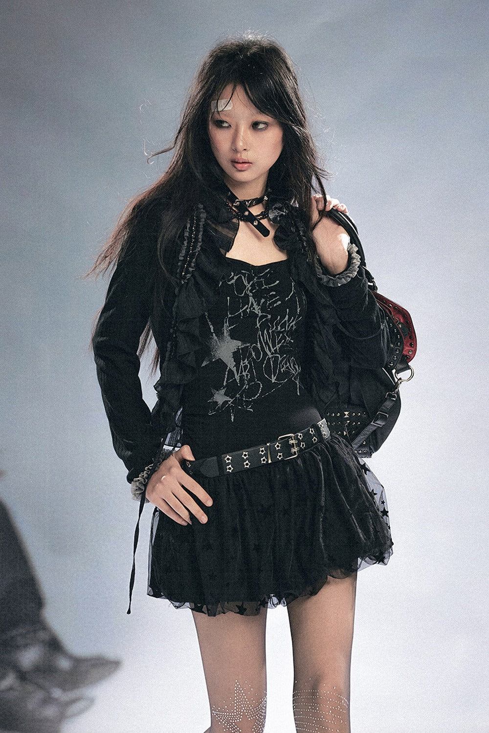 Patchwork Mesh Knit Dress Set-Up