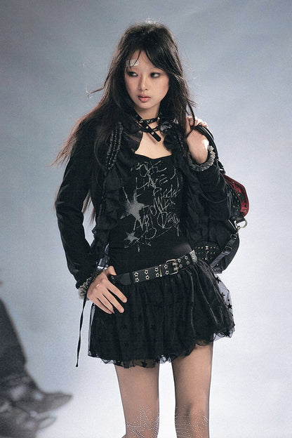 Patchwork Mesh Knit Dress Set-Up