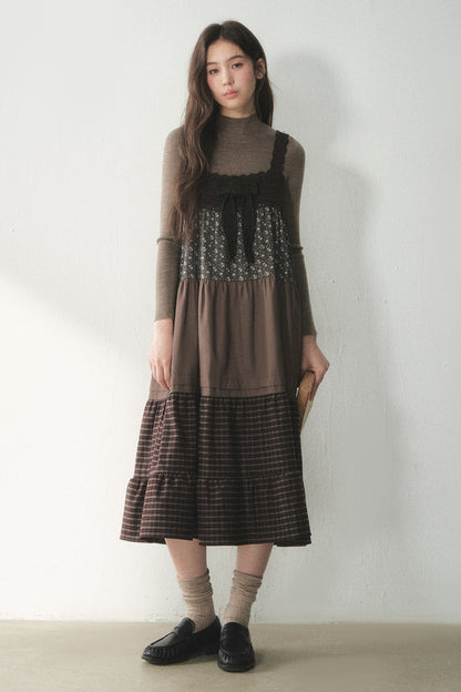 Plaid Floral Patchwork Dress