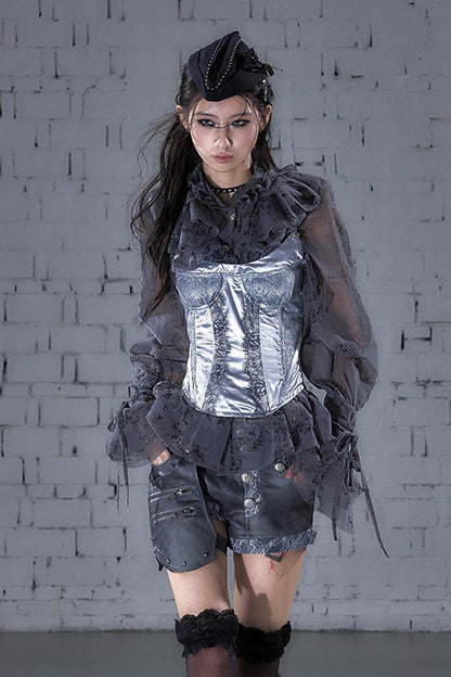 Top corsetto in raso senza spalline con stecche