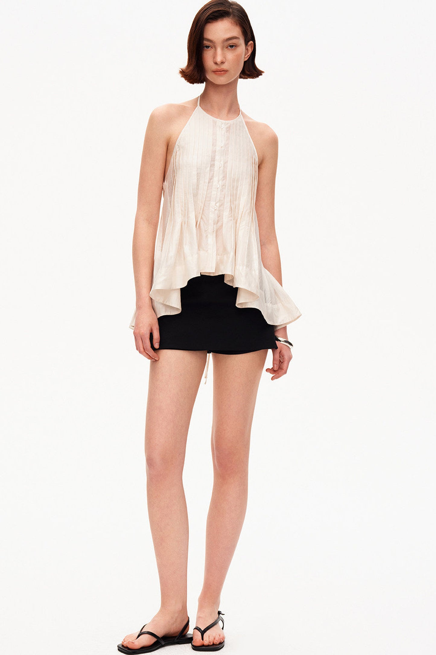Acetate Tencel Pleated Halter Camisole