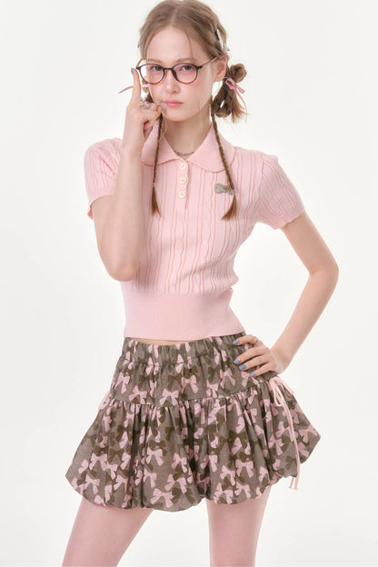 Pink Knitted Short-Sleeve T-Shirt