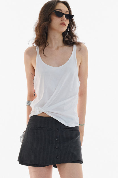 Gray White Striped Button Front Skirt