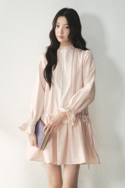 Lace High Collar Ruffle Dress