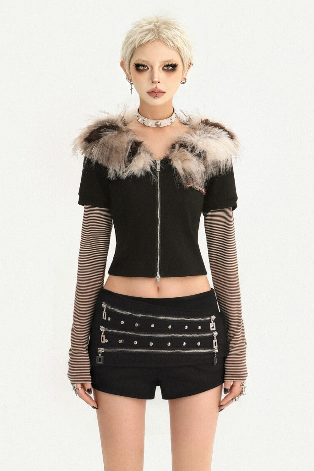 Triple Metal Zipper Punk Shorts