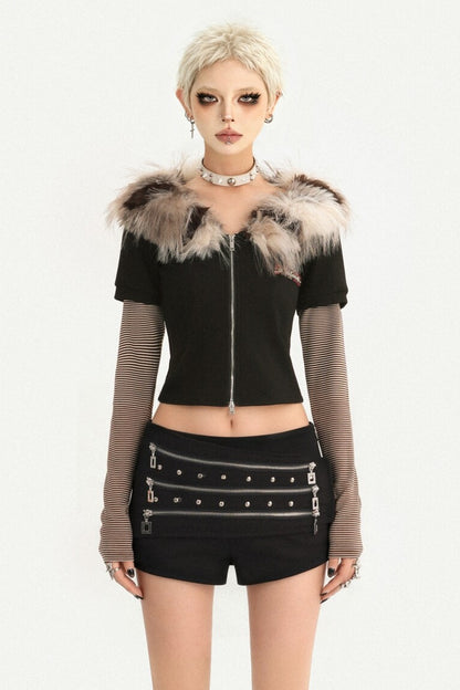 Triple Metal Zipper Punk Shorts