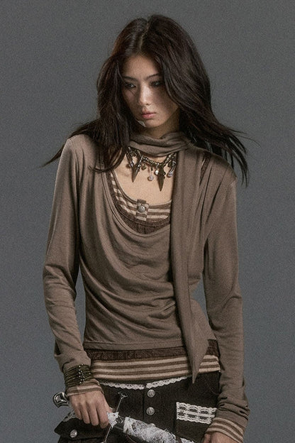 Langarmshirt im Lagenlook mit Spitzen-Patchwork und Streifen