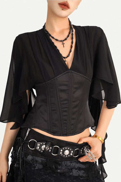 Elegant Structured Black V-Neck Blouse