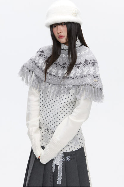 Fair Isle Tassel Knit Cape