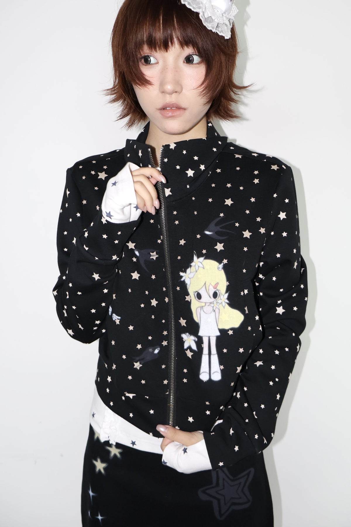 Original Illustration Short Sweatshirt Jacket