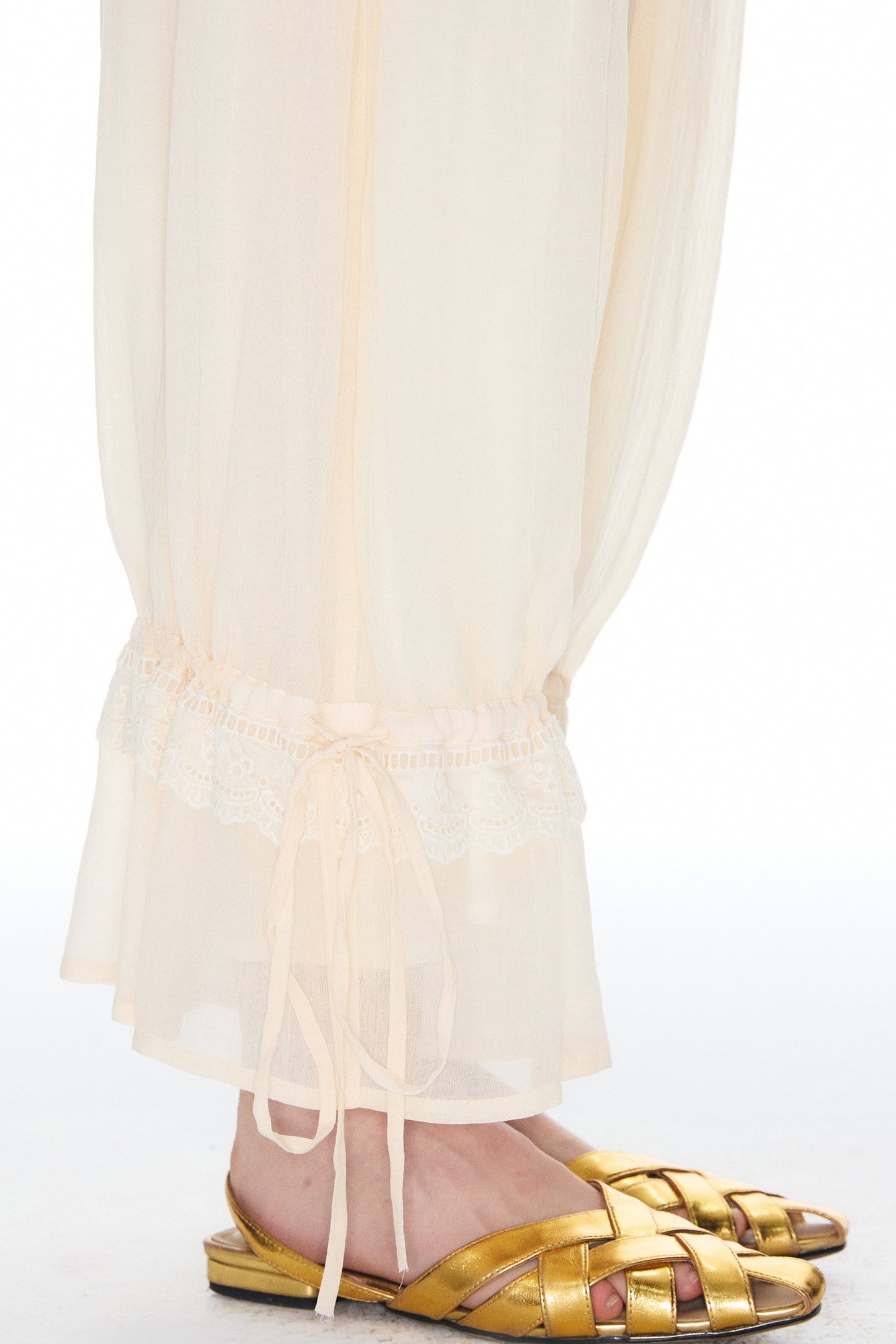 Beige Lace Lantern Pants