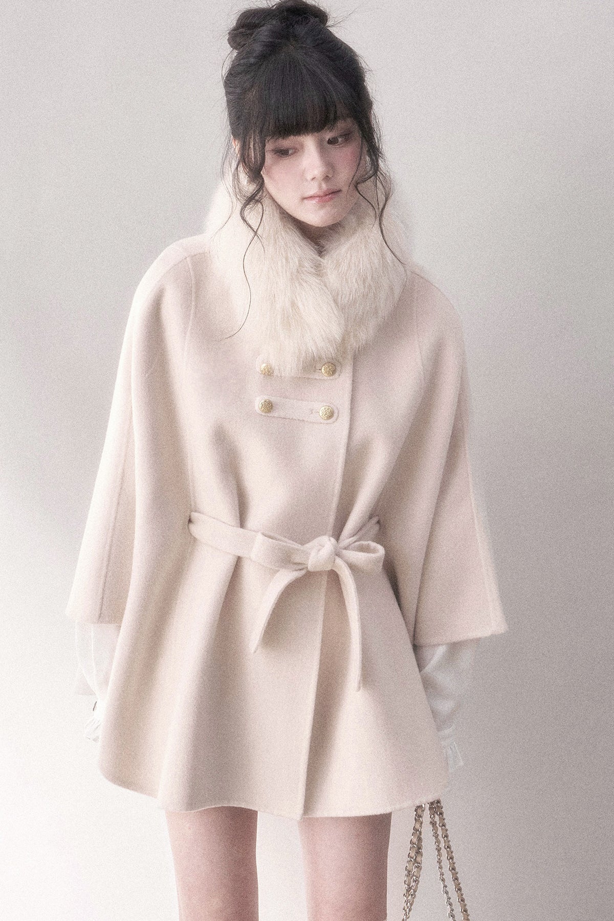 Double-Sided Wool Metal Button Cape Coat Set