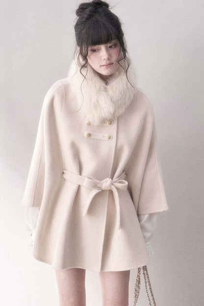 Double-Sided Wool Metal Button Cape Coat Set