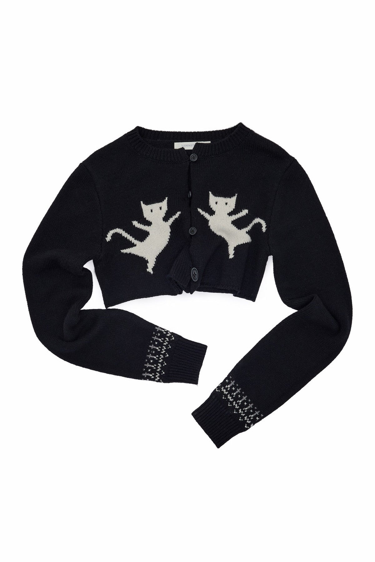 Fair-Isle-Jacquard-Set aus Katzen-Pullover, Strickjacke und Rock