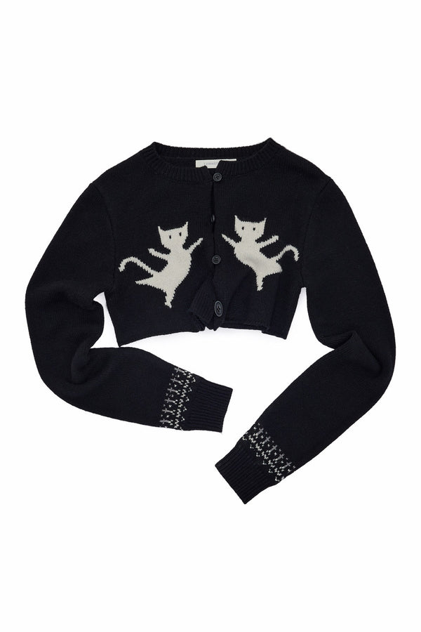 Fair Isle Jacquard Cat Pullover Cardigan and Skirt Set-Up