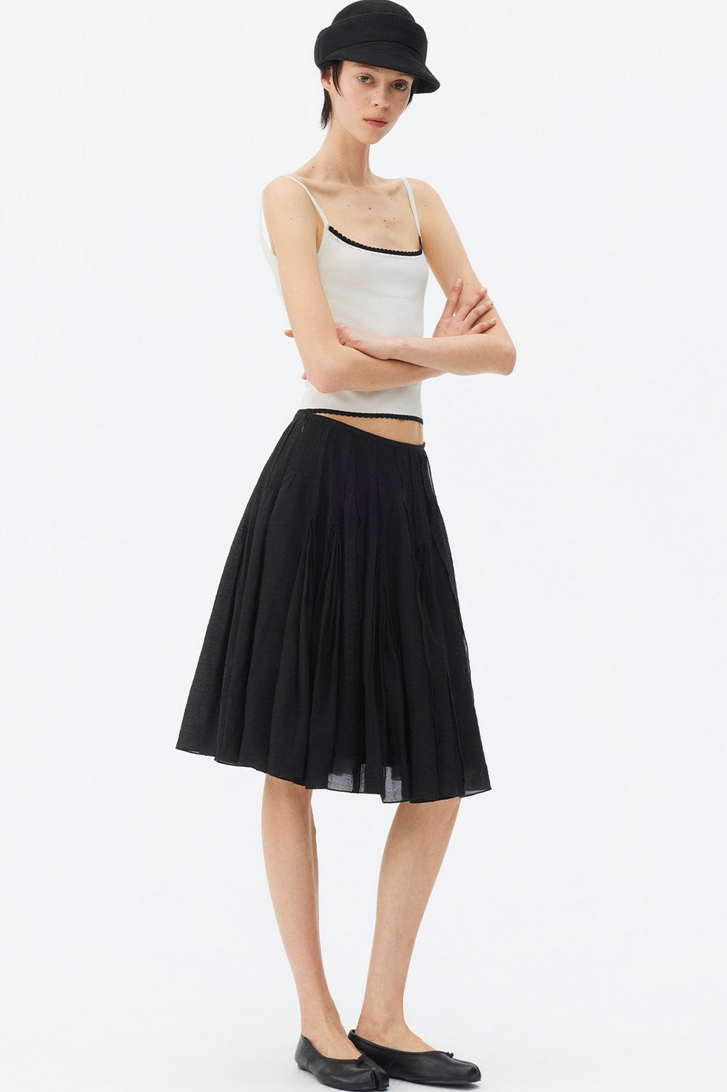 Tencel Pleated A-Line Skirt