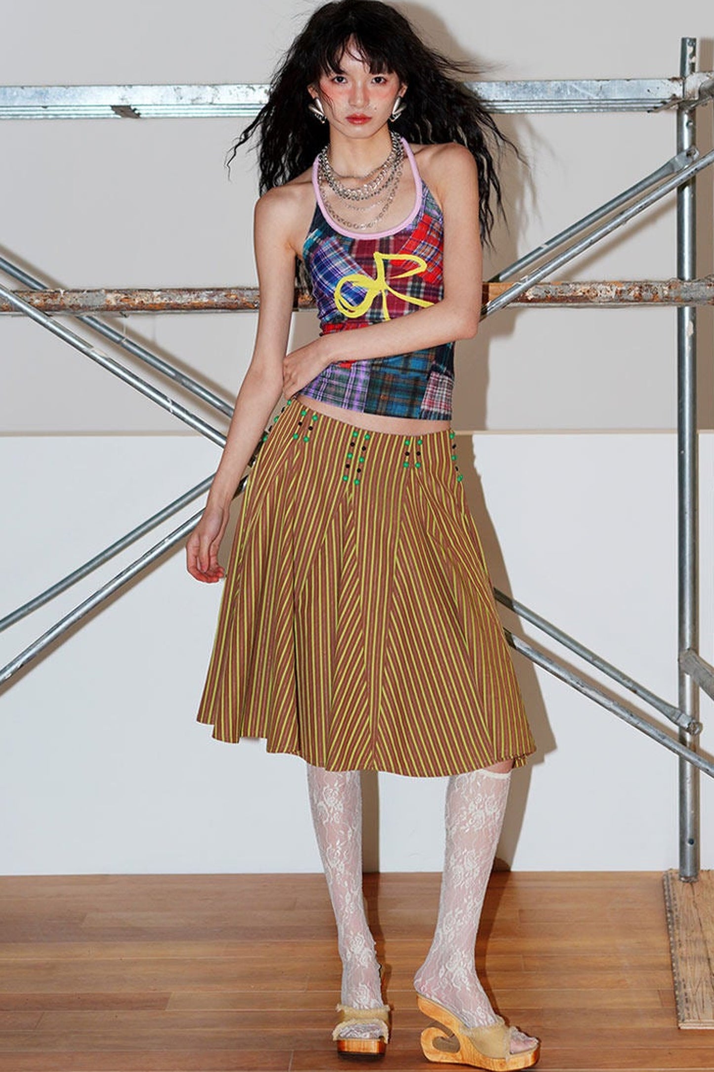 Retro Striped A-Line Skirt