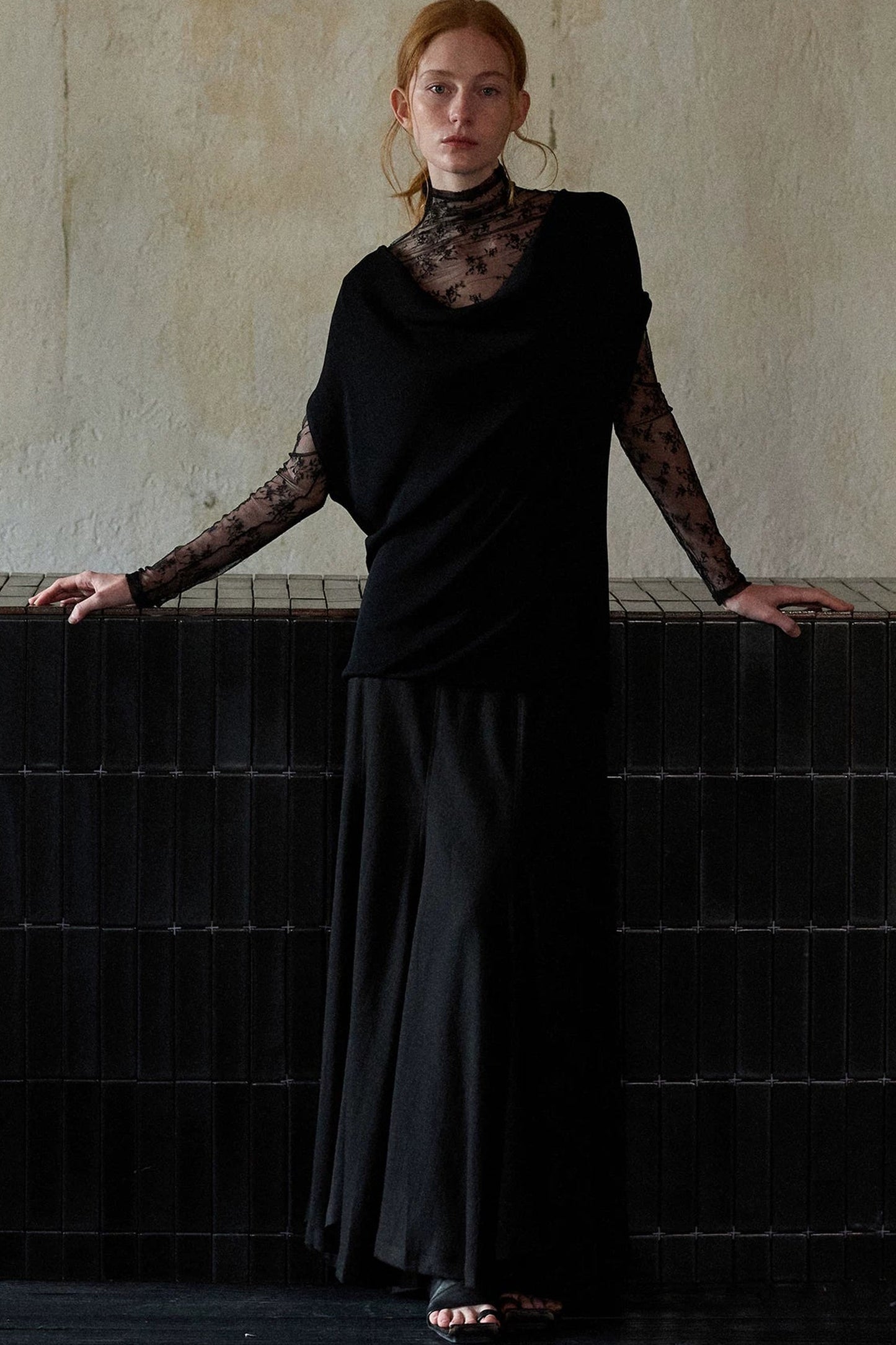 Black Tencel Drape Knitted Top