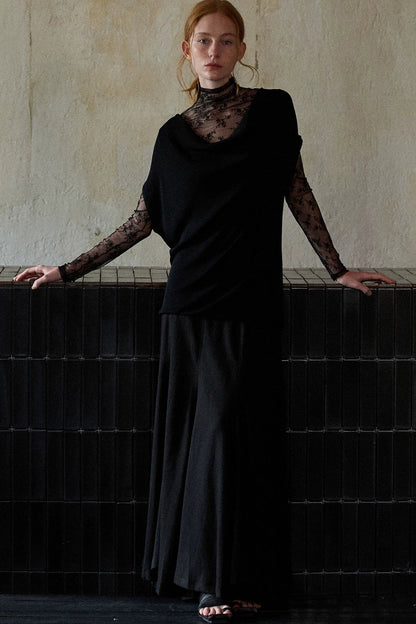 Black Tencel Drape Knitted Top