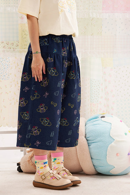 Animal Angel Heavy Embroidery Capri Pants