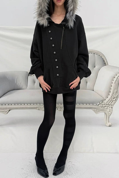 Oversize Hooded Fur Collar Jacket
