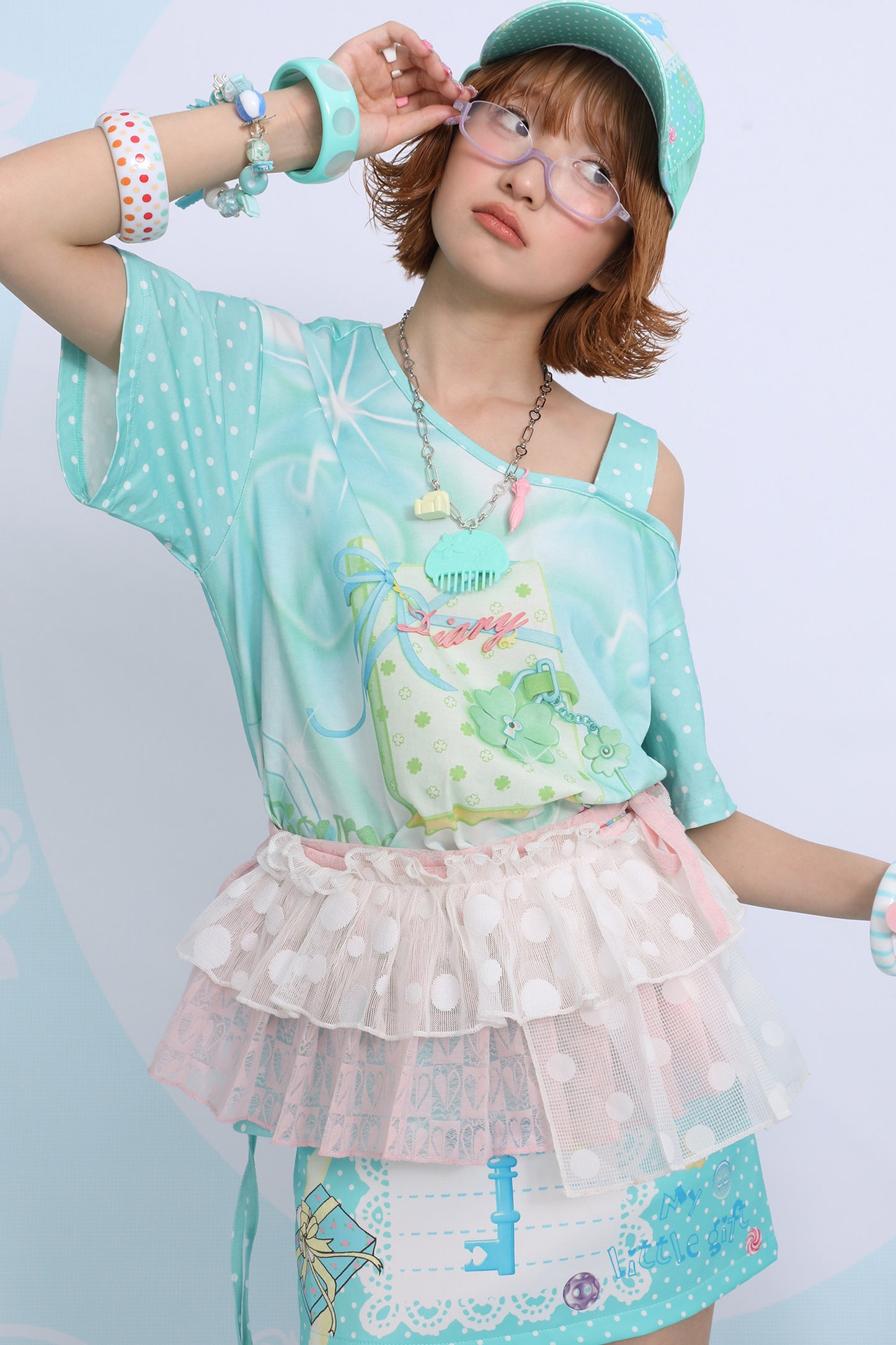 Mint Green Asymmetrical Shoulder T-Shirt