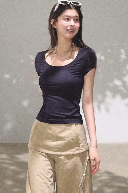 Lyocell V-Neck Short Sleeve Top
