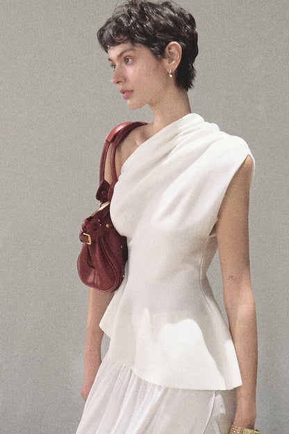 White Asymmetrical Lyocell Top