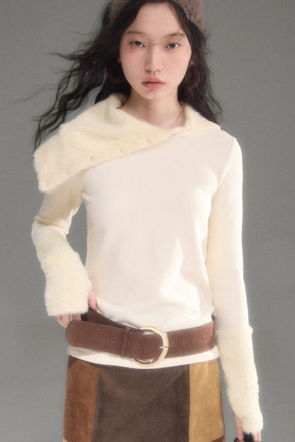 Slim Fit Plush Diagonal Lapel Knit Top