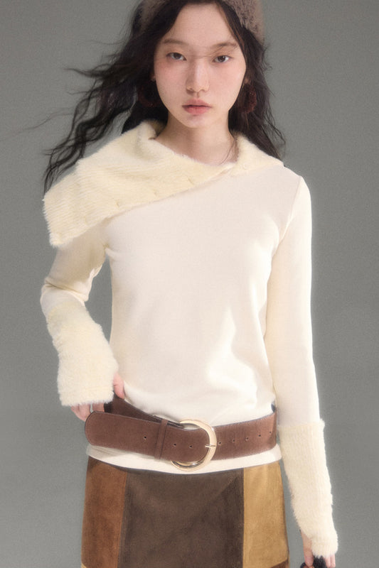 Slim Fit Plush Diagonal Lapel Knit Top