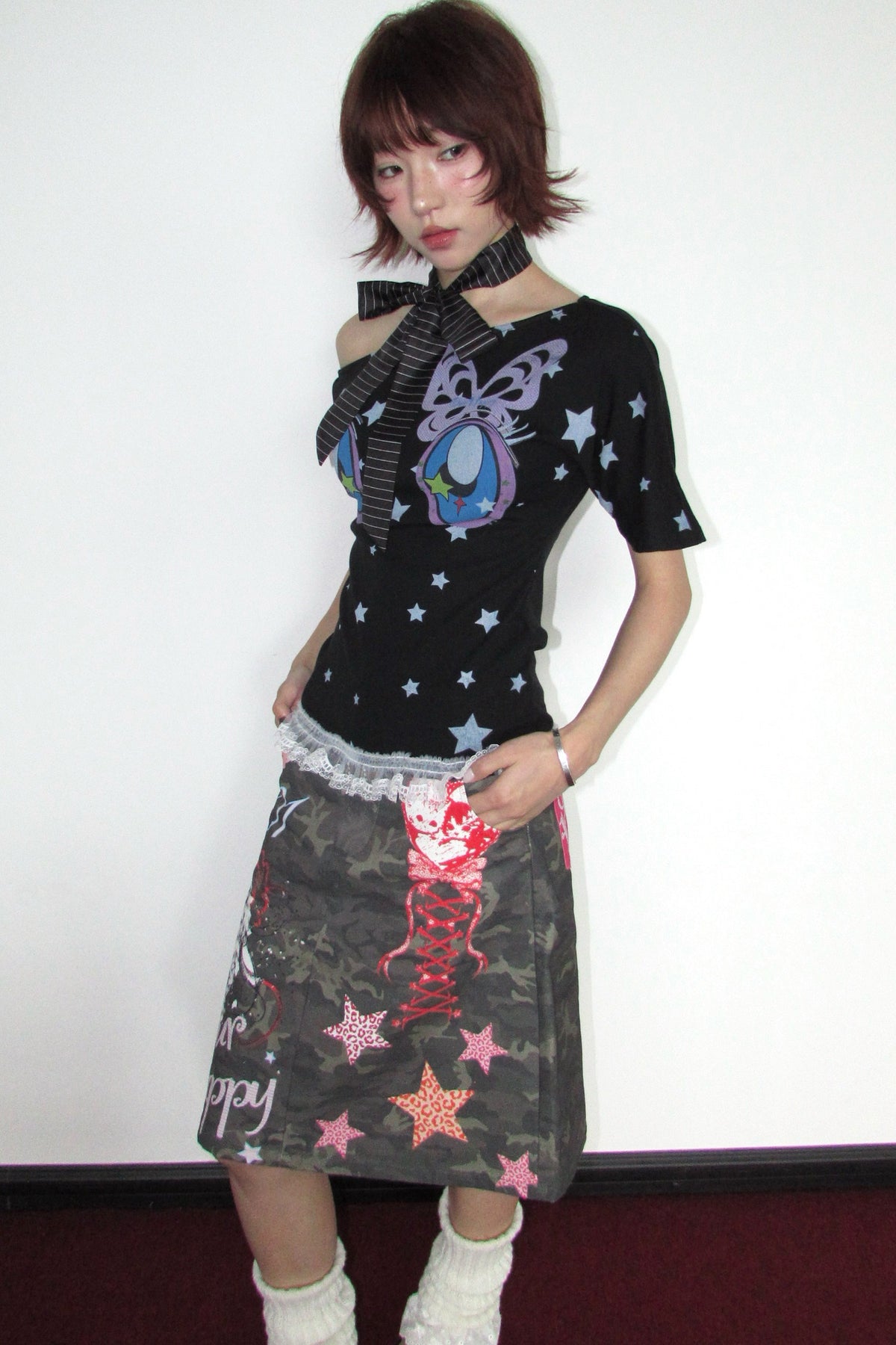 Graffiti Camouflage Midi Skirt