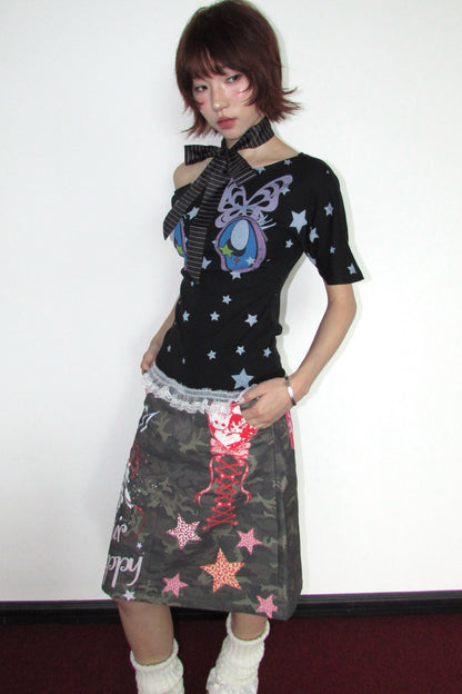 Graffiti Camouflage Midi Skirt
