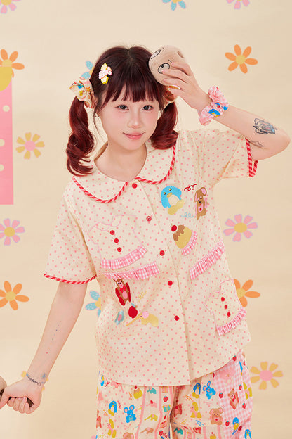 Animal Embroidery Lace Doll Collar Blouse