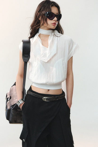 Drape Collar Short Sleeve Shirt
