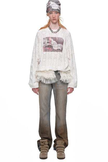 Gradient Mud-Dyed Straight-Leg Flared Jeans