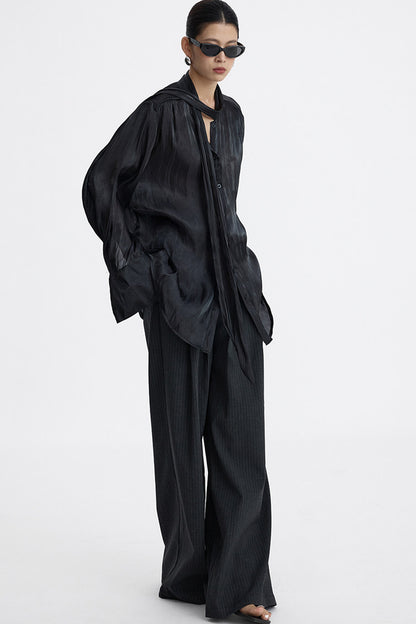 Pleated Tie Neck Shirt
