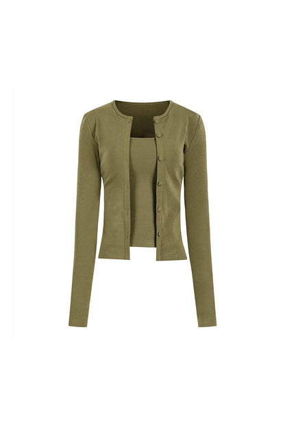 Set T-shirt slim fit con canotta e cardigan