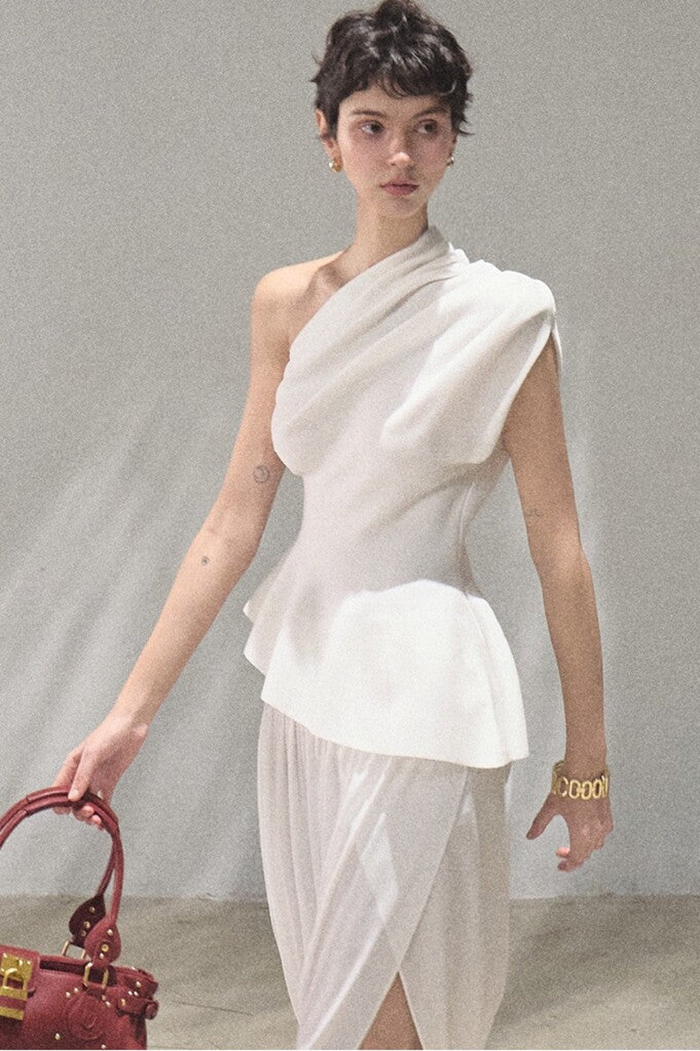 White Asymmetrical Lyocell Top