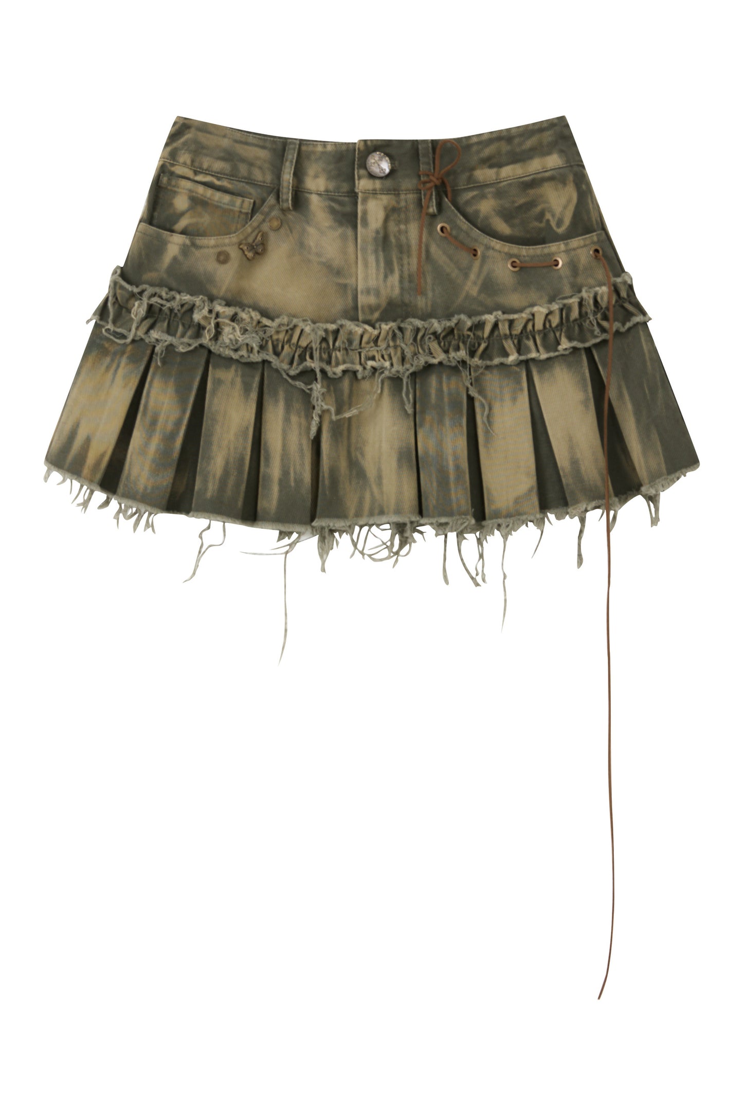 Pleated Washed Denim Skirt