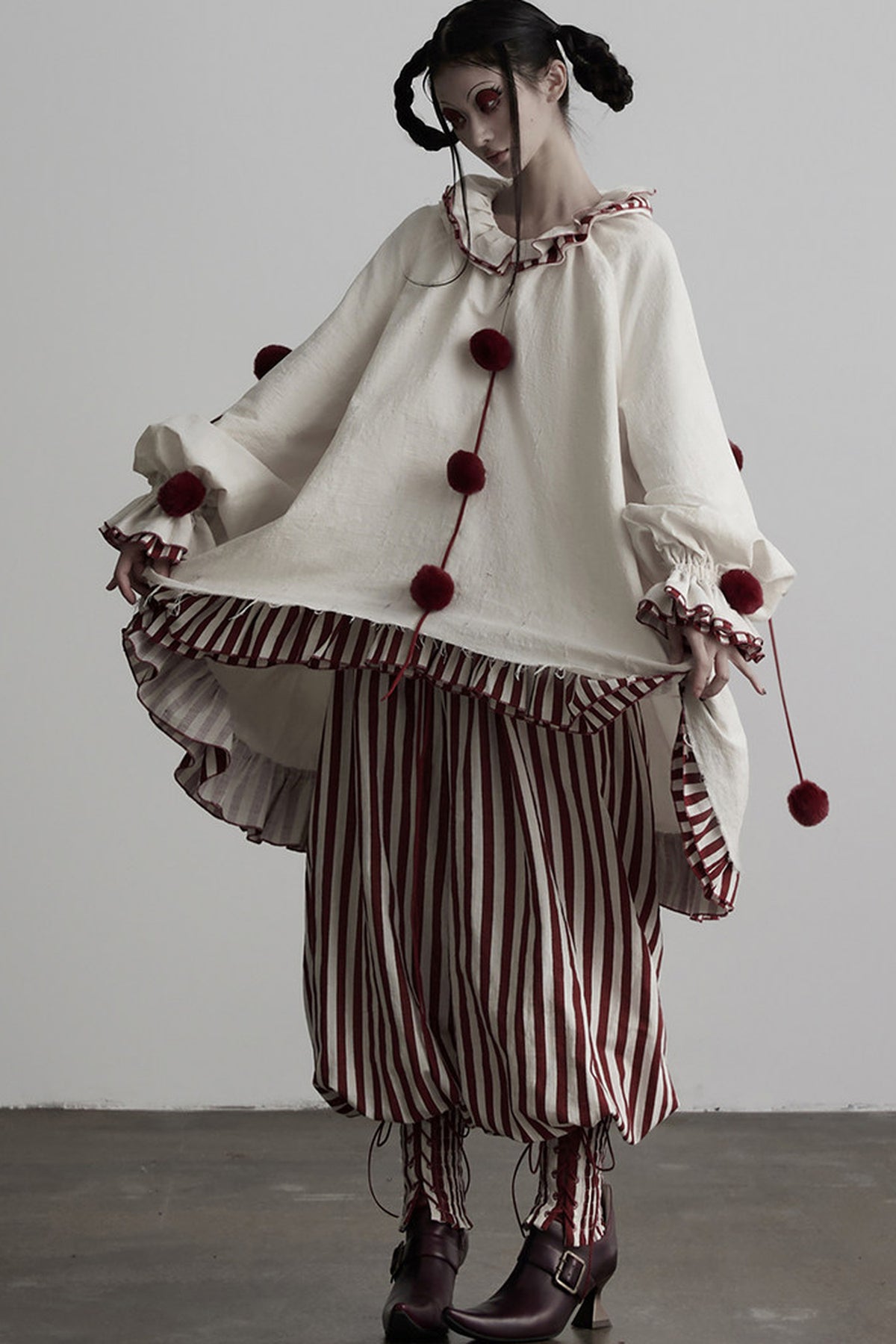 Red White Striped Lace-Up Lantern Pants