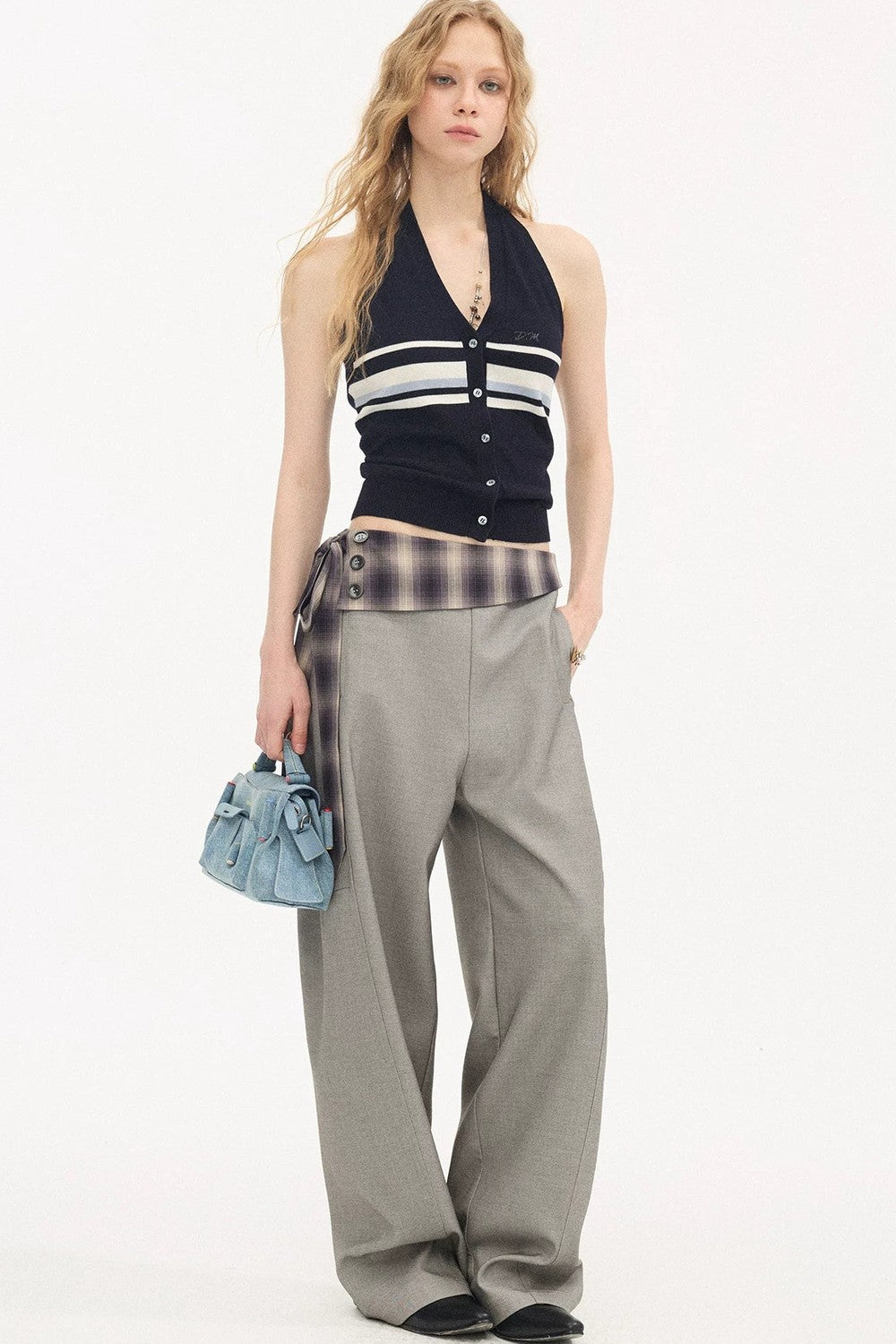 V-Neck Button Halter Vest