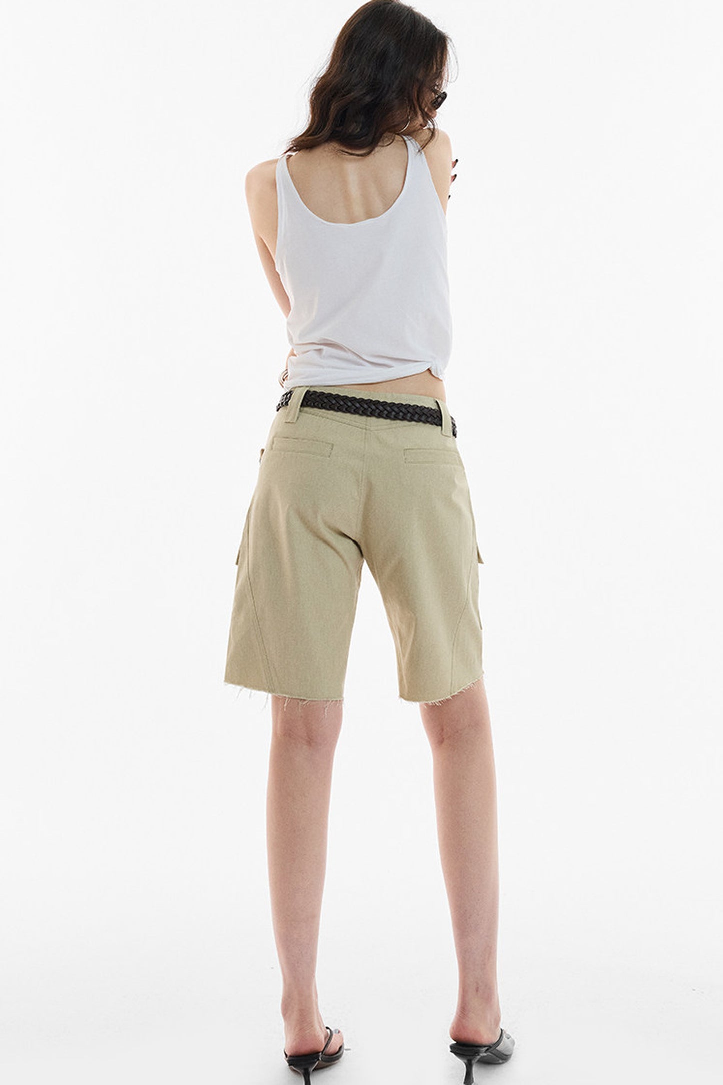 Khaki Workwear Straight-Leg Frayed Hem Pants