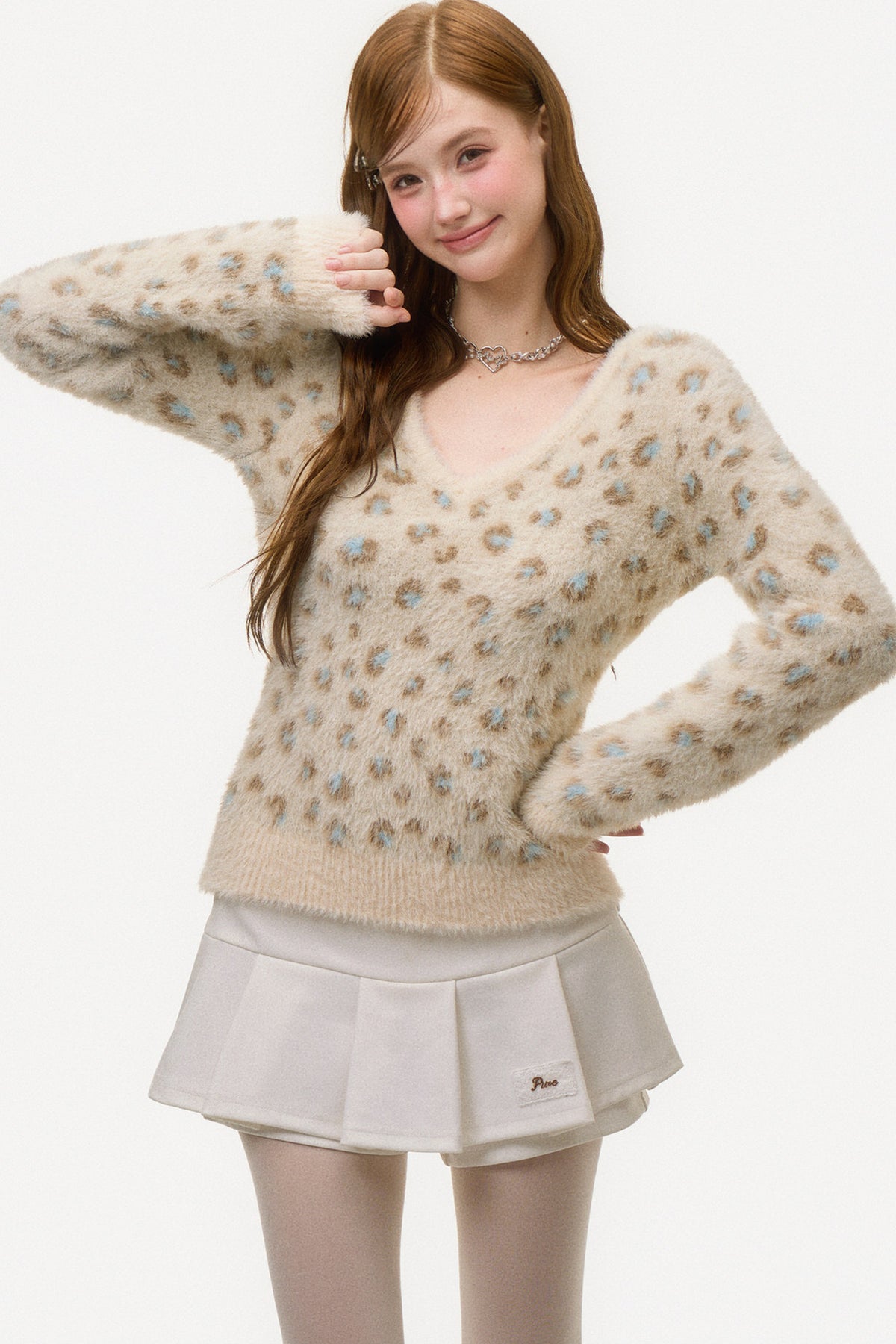 Leopard Print V-Neck Knit Sweater