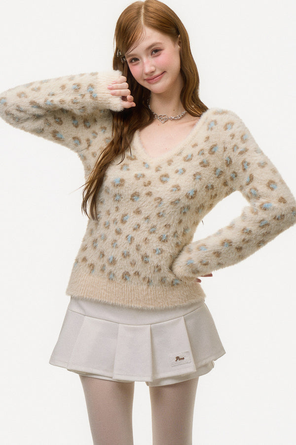 Leopard Print V-Neck Knit Sweater
