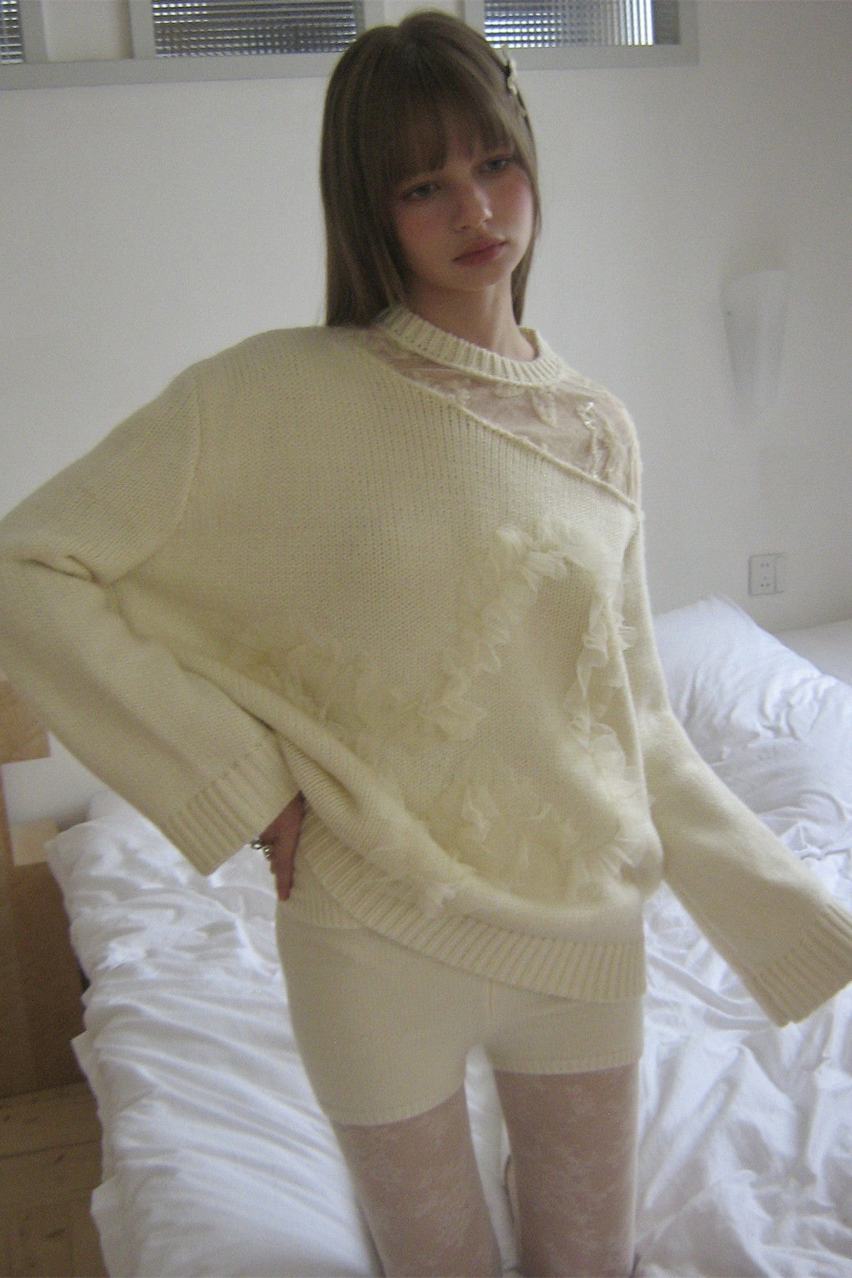 Beige Double-Layer High-Waisted Knit Base Shorts