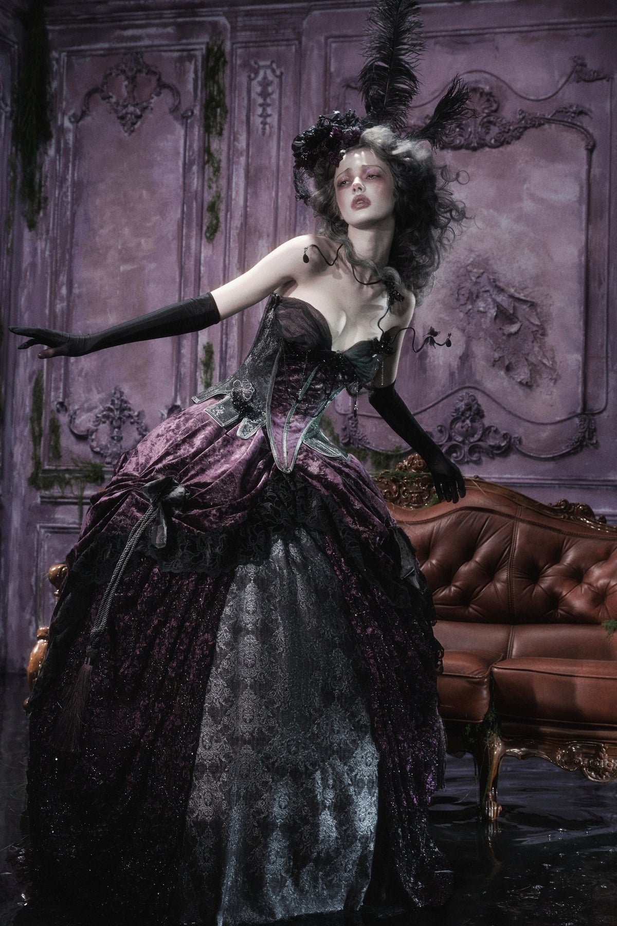 Gothic Dark Purple Bustle Skirt Set-Up