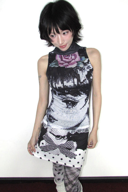 Gilet estivo bianco e nero con collo medio