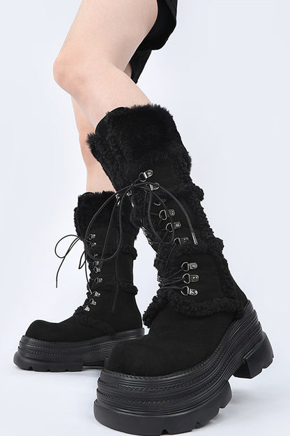 Furry Design Height-Increasing Thick Sole Martin Boots
